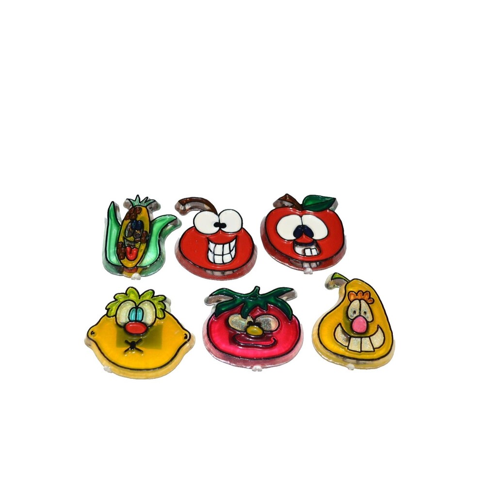 Vtg Anthropomorphic Fruits Vegetables Refrigerator Magnets w/eyes Funny faces